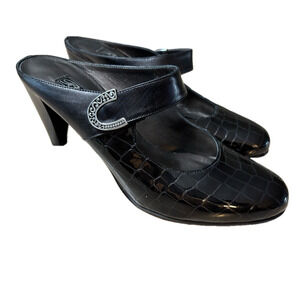 Brighton Black Heels Patent Leather Alligator Mary Jane 3” heels  8.5 Medium